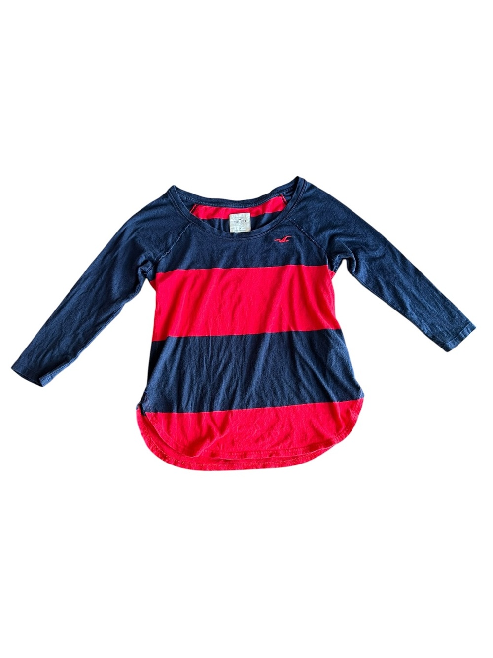 VTG Hollister Red Navy Striped Long Sleeve Top Womens Sz M Preppy Y2K Rugby